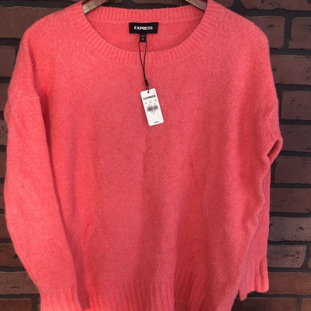 NWT Express long sleeve crew neck coral pink sweater tunic chunky oversized S